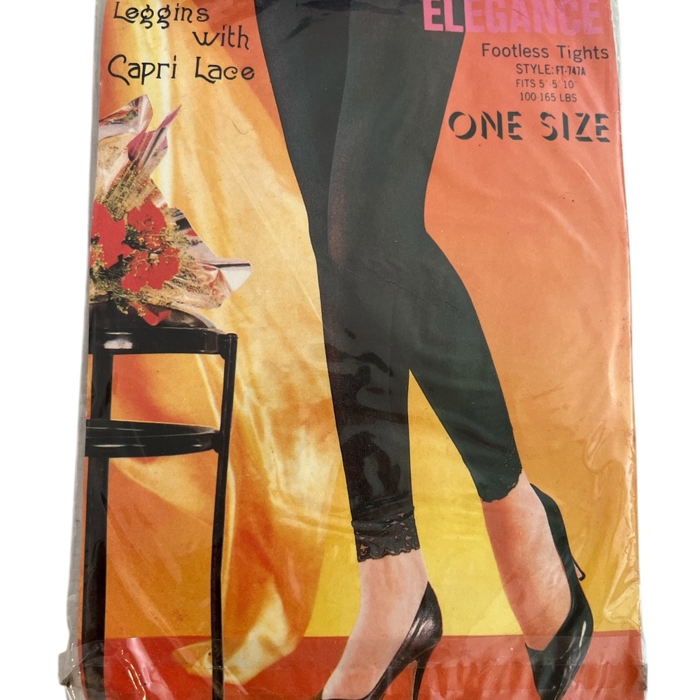 Vintage Elegance Black Footless Leggings with Capri Lace OS
